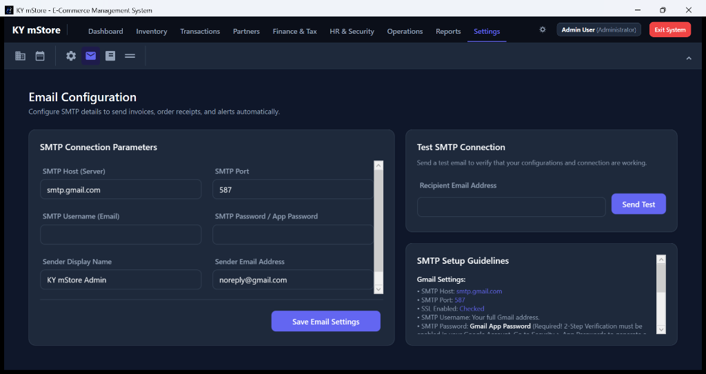 Email Configuration Interface